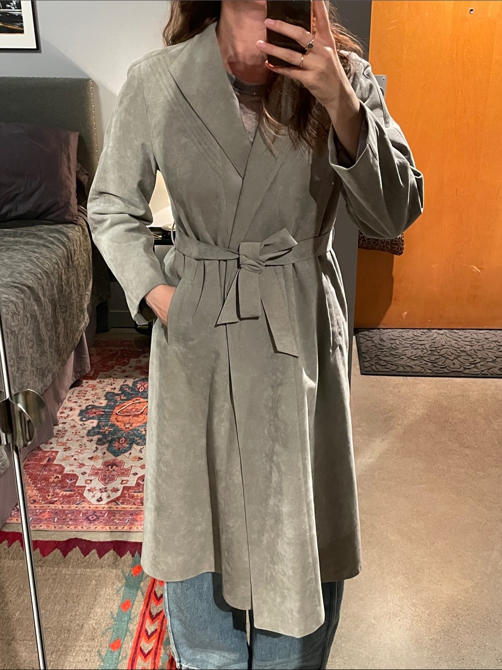 Vintage grey suede trench coat